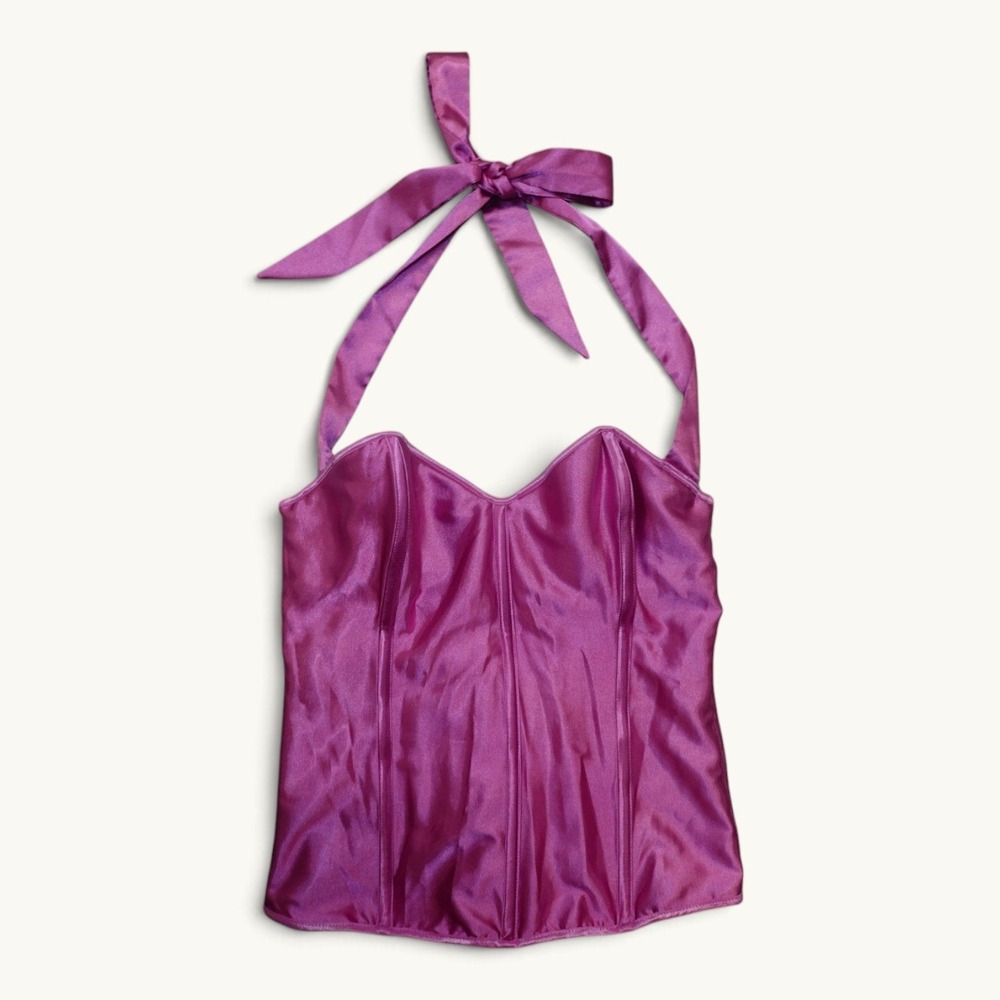 Frederick's of Hollywood Pink Satin‎ Halter Corset Top Size 34 Lace Up